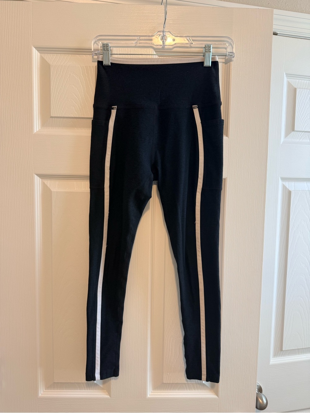 Beyond Yoga Black Leggings with White Side Stripes